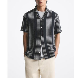 Zara Textured Striped Button Casual Shirt L